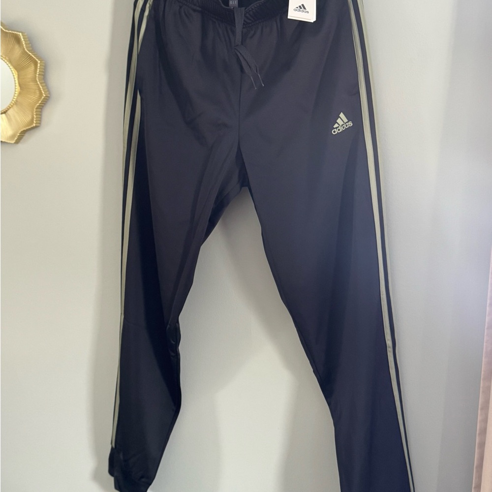 Adidas Black Joggers with Olive Stripes
